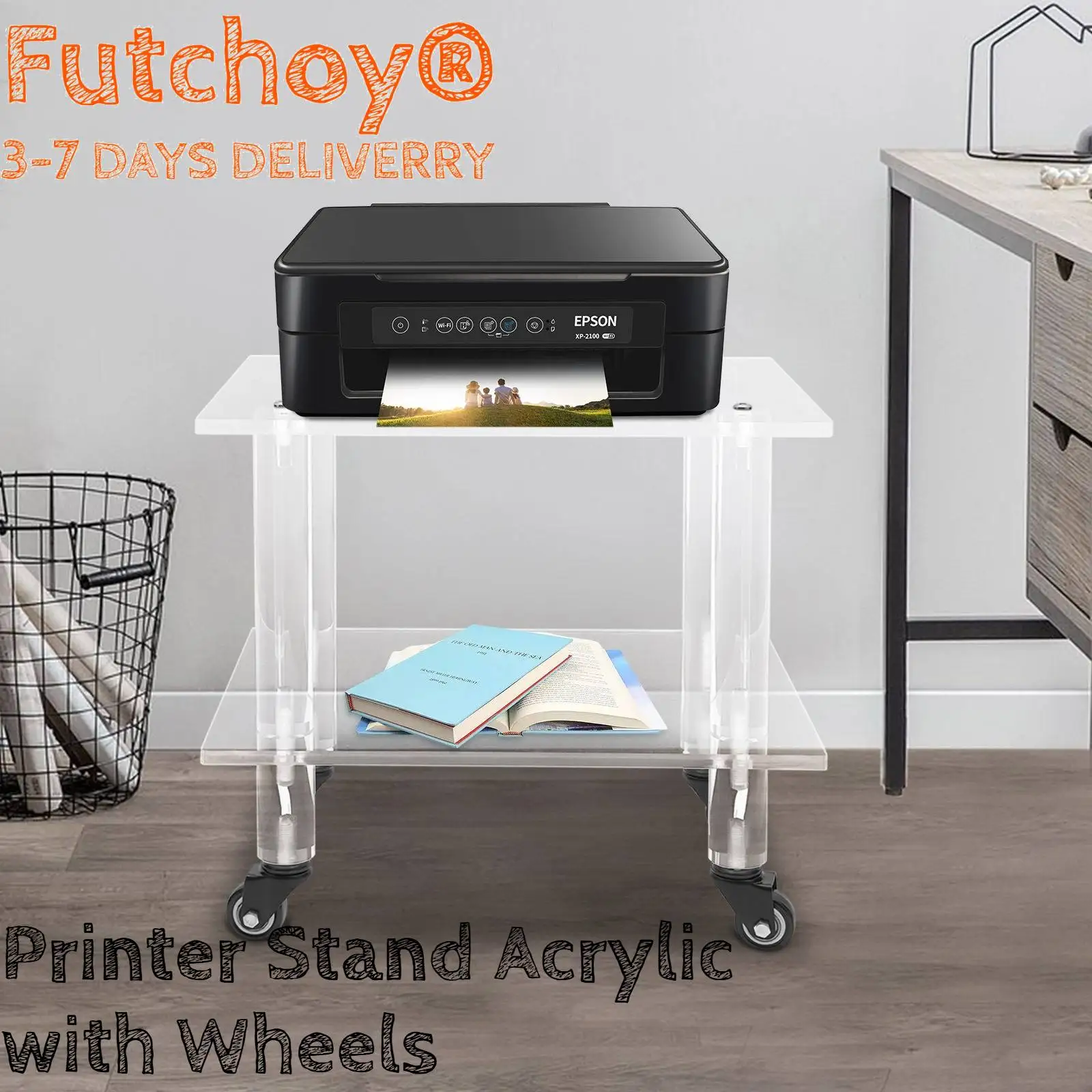Printer Stand Acrylic with Wheels as a handcart and a coffee table for storing small printers, copy paper, fax machines, books