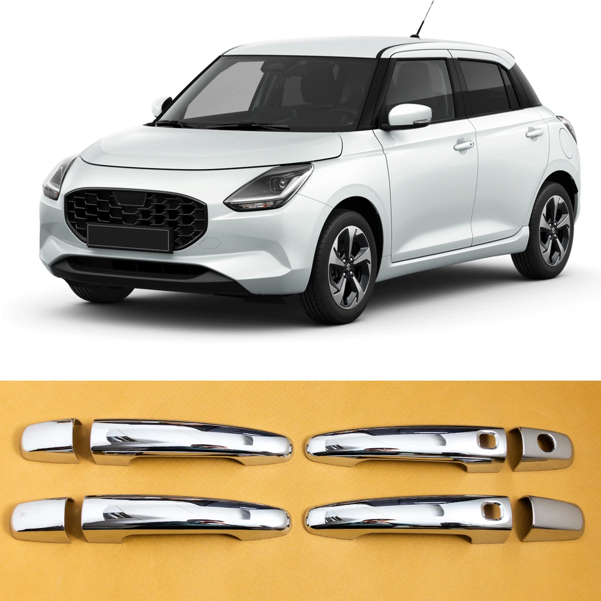 For 2024-2026 Suzuki Swift MK4 Dzire Chrome Exterior Door Handle Cover Trim w/ Smart Keyhole