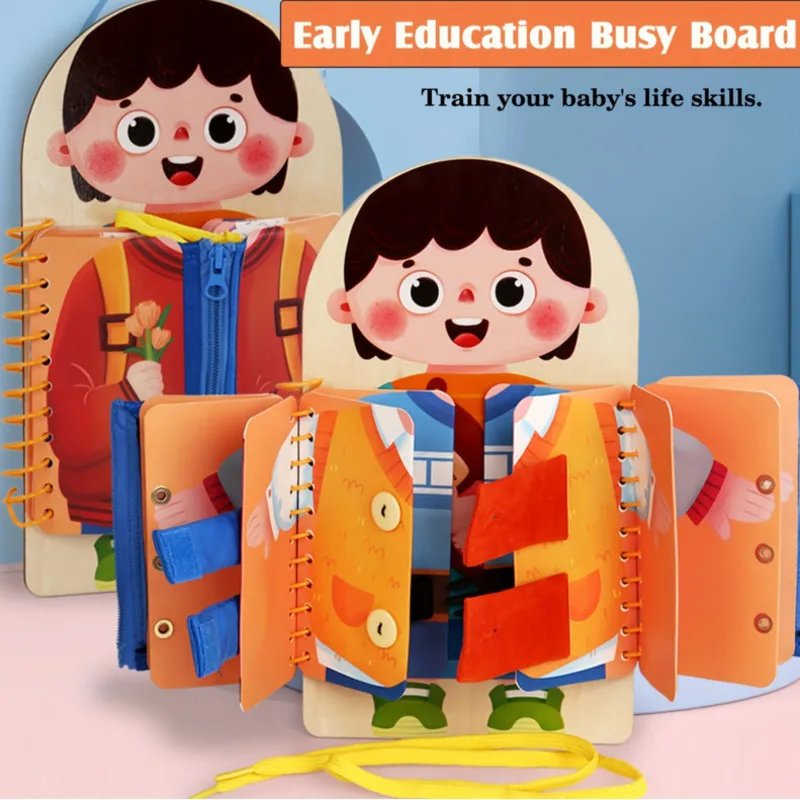 Multi Layered Busy Board Montessori Early Education Wooden Toys Life Skills Exercise Dressing Practice Parent-child Interaction