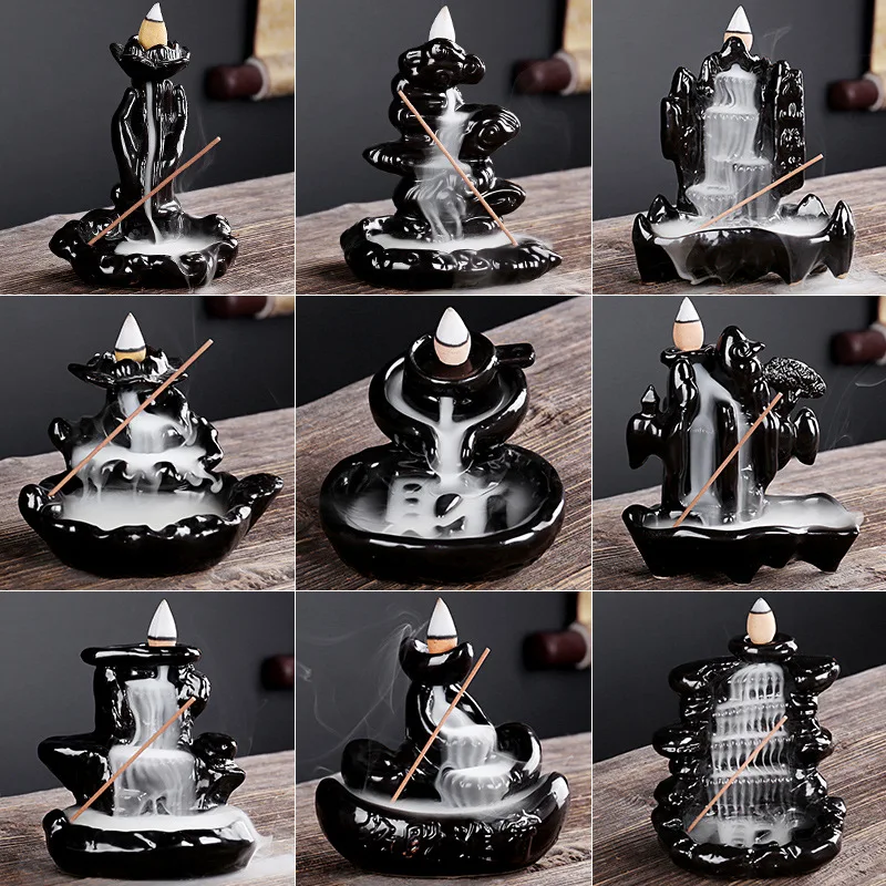Ceramic Backflow Buddha Hand Fake Mountain Home Burner Incense Stick Office Decoration
