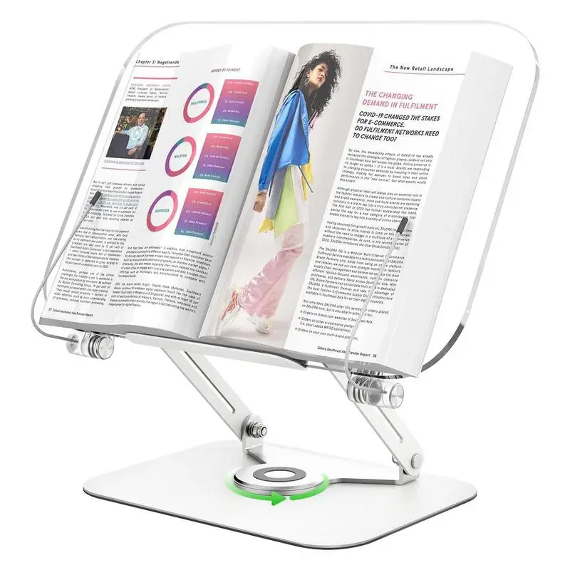 

Acrylic Book Stand For Reading Display Holder For Cookbook With 360 Rotating Base And Page Clips Reading Supplies Book Holder