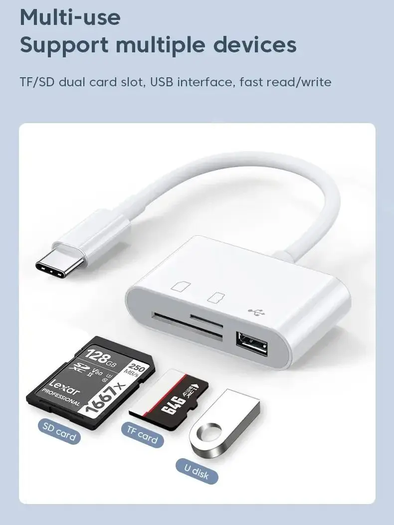 Crouch 3 w 1 OTG USB typu C Adapter Kabel TF CF SD Czytnik kart pamięci Writer Compact Flash Dla Huawei Macbook Samsung Xiaomi — 2