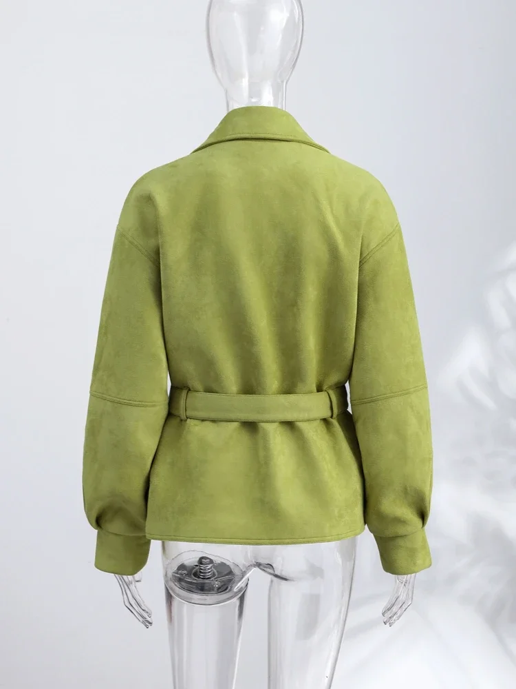 Damenmäntel mit Stehkragen, Schnürung an der Taille, kurze Windjacke, Frühlingsjacke für Damen, langärmlig, schmal geschnitten, modische neue Oberbekleidung – Detail 6