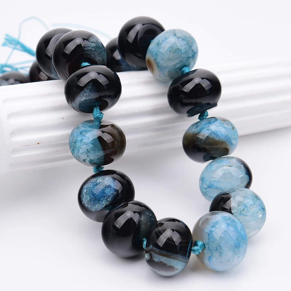 APDGG 15x22mm Natural Mix Blue Black Agate With Geode Quartz Abacus Shape Loose Beads 16" Strand Jewelry Making DIY
