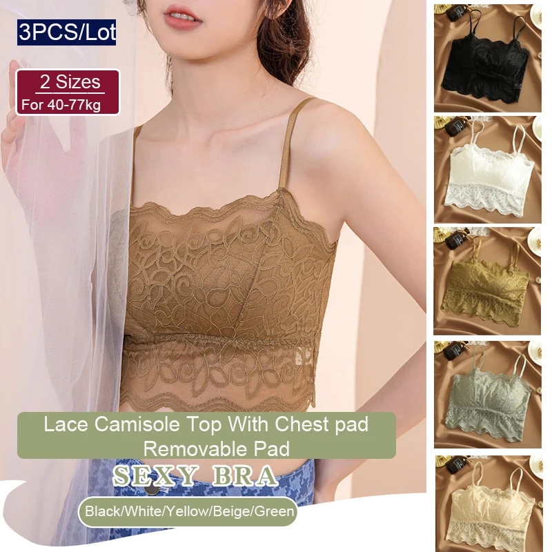 3 unidades/pacote para 40-77.5kg plus size estilo francês sexy renda sem costas tubo superior com almofadas removíveis no peito camisola superior w construir sutiã