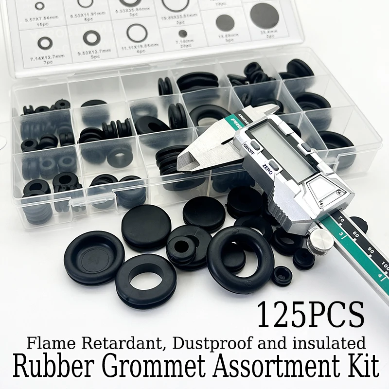 

Черные 125 шт. резиновые втулки, комбинированные пылезащитные огнестойкие изоляционные шайбы, прочные уплотнения для автомобильной мастерской, прокладка проводов
