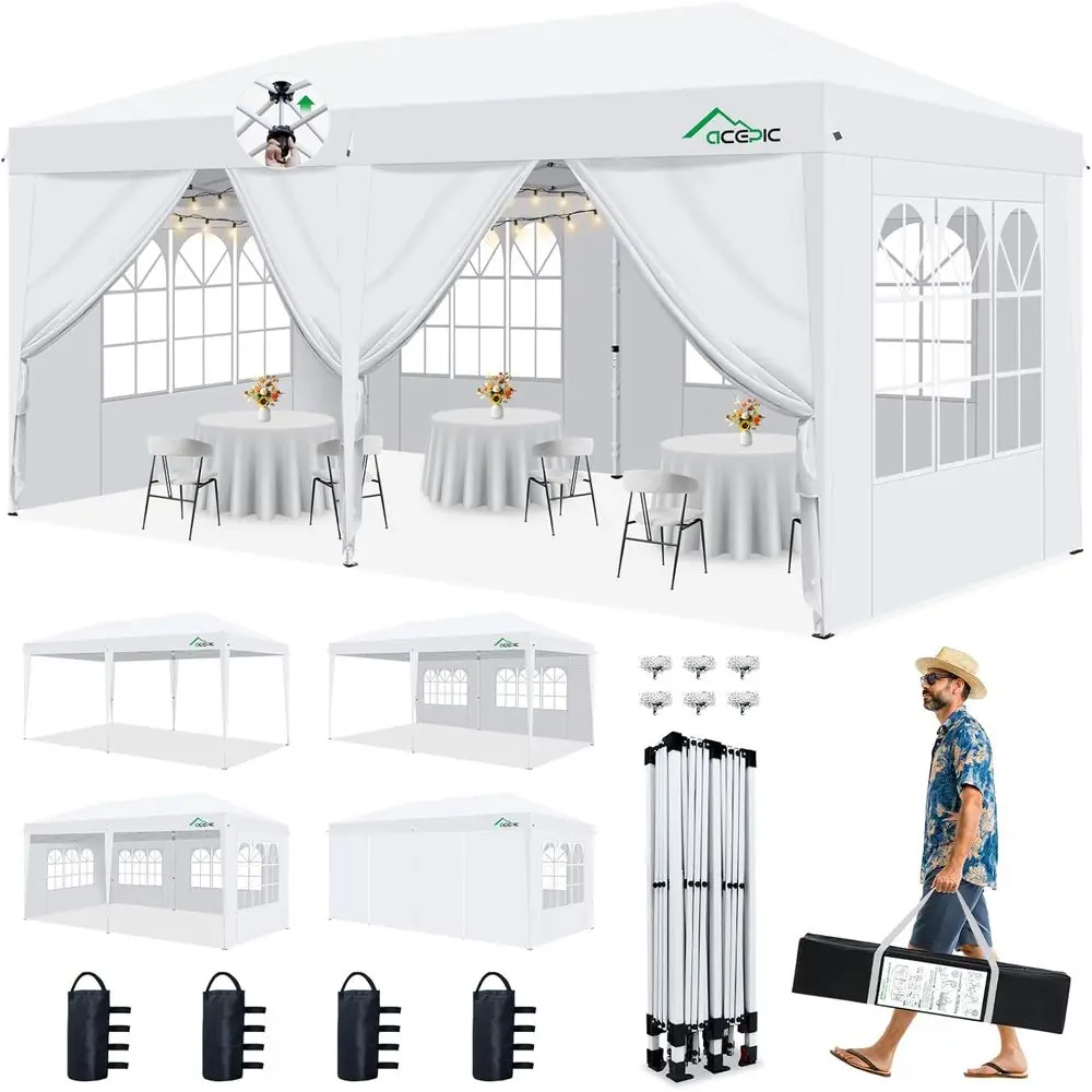

10x20 Up Tent with 6 Removable Sidewalls, One-Push Center Lock Design, Commercial Grade Waterproo Party Gazebo, UV Protection Ou