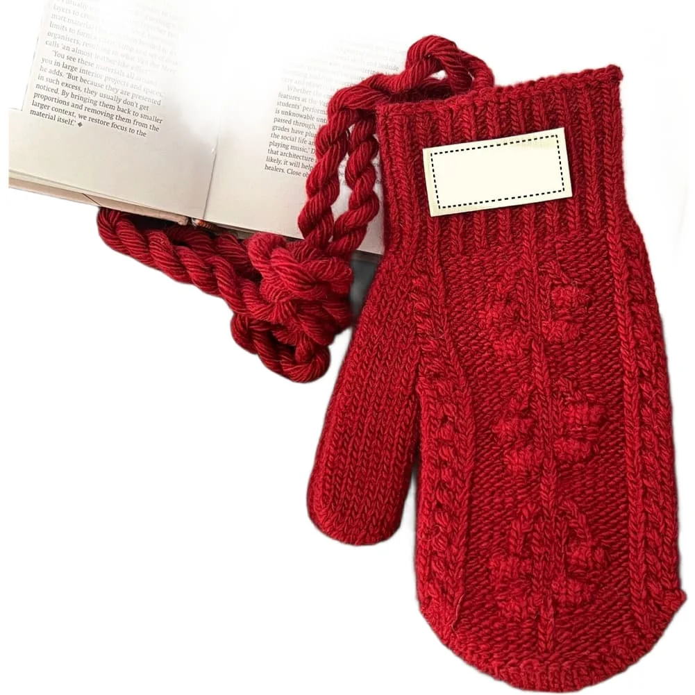 Women's Knit Mittens Featuring Cable Pattern Texture Fleece Lining and Convertible Neck Scarf for Adaptive Cold Weather Wear
