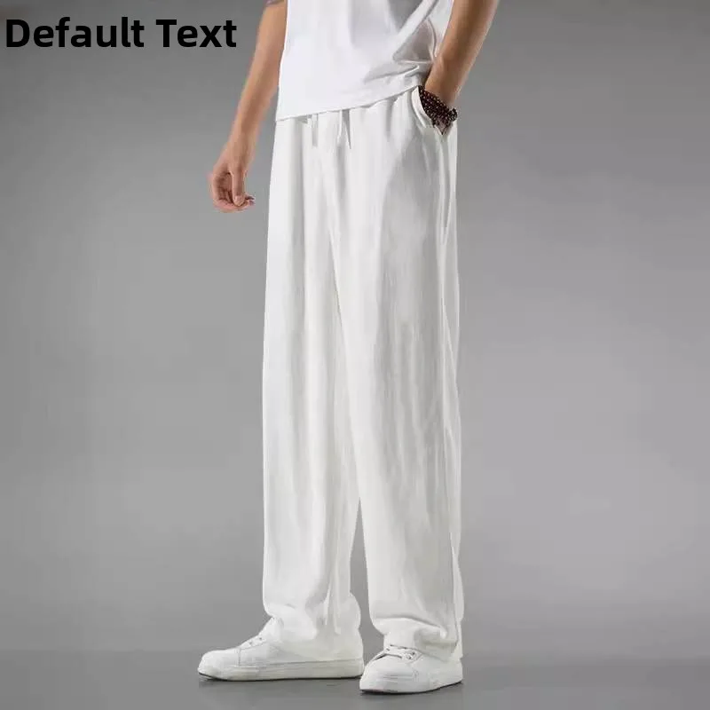 

Men's Lightweight Breathable Linen Casual Pants Summer Loose Straight Leg Cotton Linen Wide Leg Long Trousers