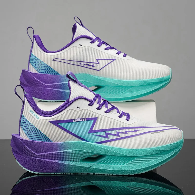 Men's casual sports shoes, shock-absorbing carbon plate running shoes, mesh sports shoes, thick-soled fashionable versatile running shoes, women's spring and autumn racing running shoes, mesh breathable running shoes