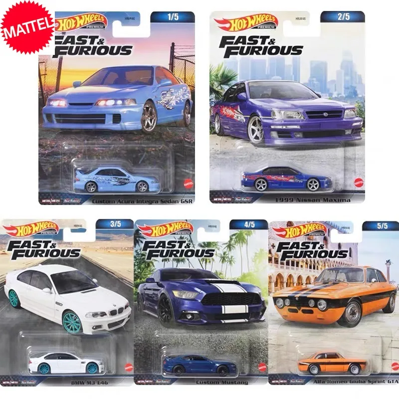 Mattel Hot Wheels Car Fast Furious HNW46-C 1999 Nissan Alfa Romeo Giulia BMW M3 E46 1/64 Diecast Vehicle Toys for Boys Gift