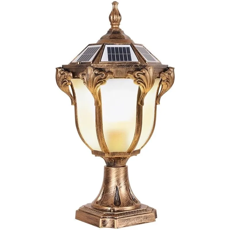 Solar stigma lamp dual-purpose outdoor waterproof villa gate pillar European outdoor courtyard door pillar wall lamp