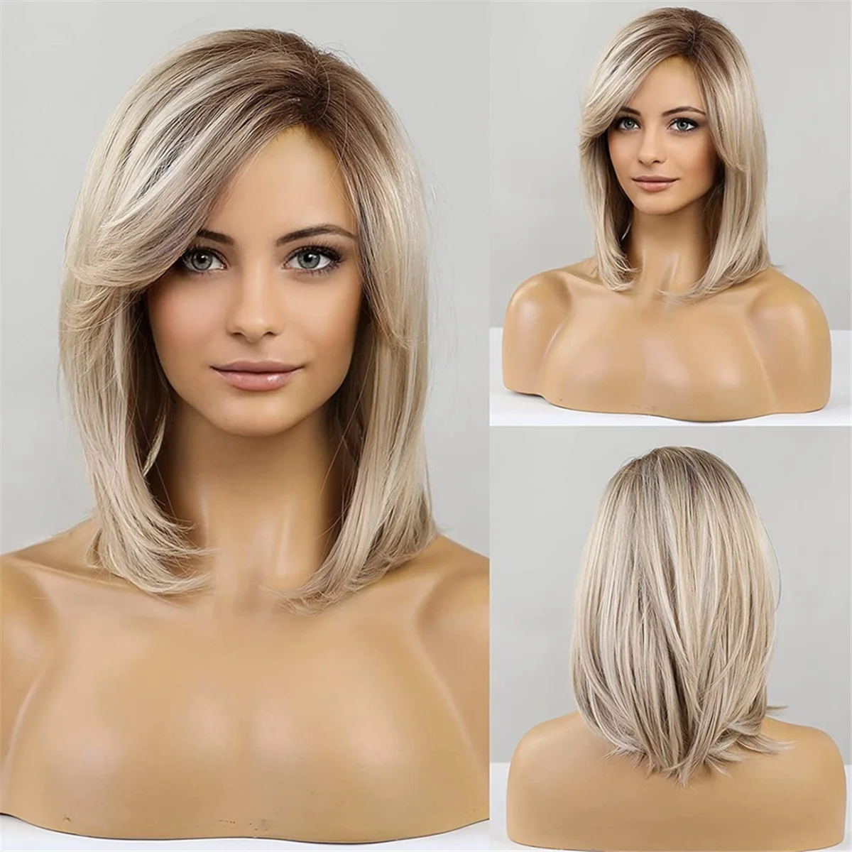 European and American Ladies Wig Gradient Eight Bangs Shoulder Length Wig Short Straight Hair Chemical Fiber Wig