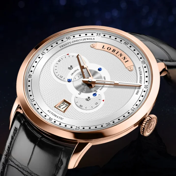 

LOBINNI Мужские автоматические часы 41 мм Механические наручные часы с сапфировым стеклом и окошком даты