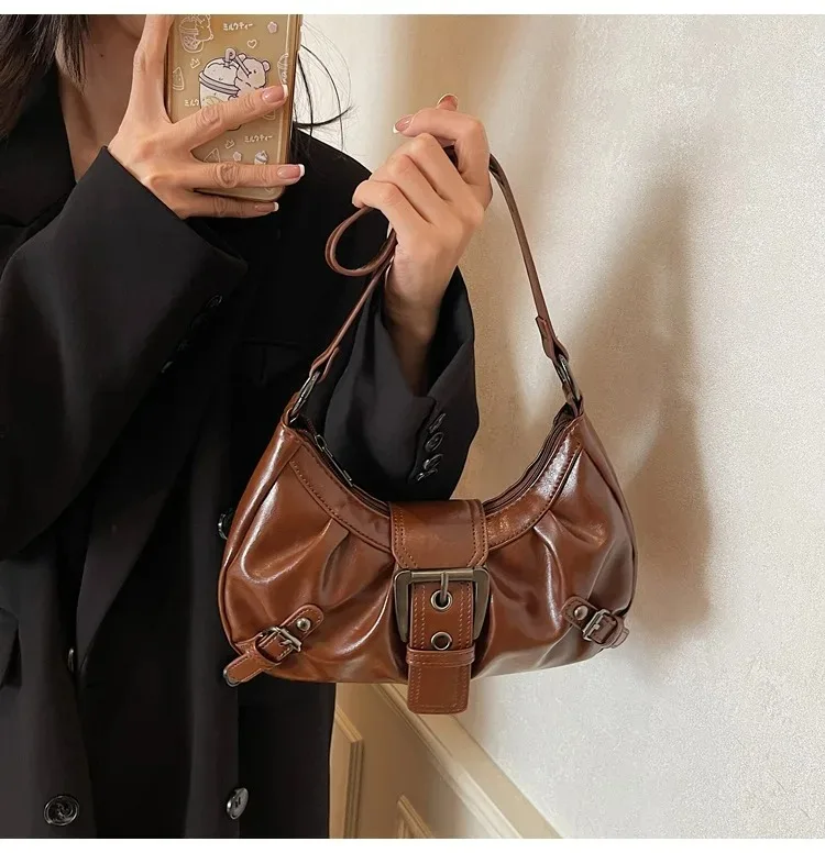 Retro Y2K Plissierte Hobo-Schultertasche für Damen, Trendige Maillard-Style Unterarmtasche, Clutch-Handtaschen für Reisen, Arbeit und Shopping – Detail 35