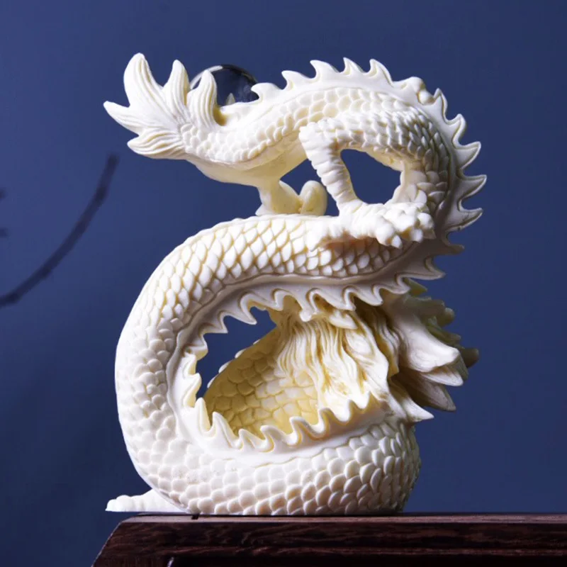 Natural Ivory Nut Three-Dimensional Carving Dragon Beads Dragon Playing Beads Ornaments 14*10 * 5cm Home Crafts Gift Box