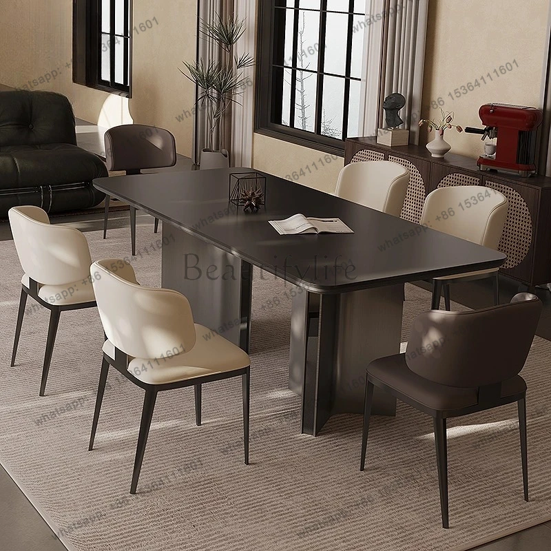Living room household dining table modern simple rectangular Italian light luxury rock slab small apartment dining table