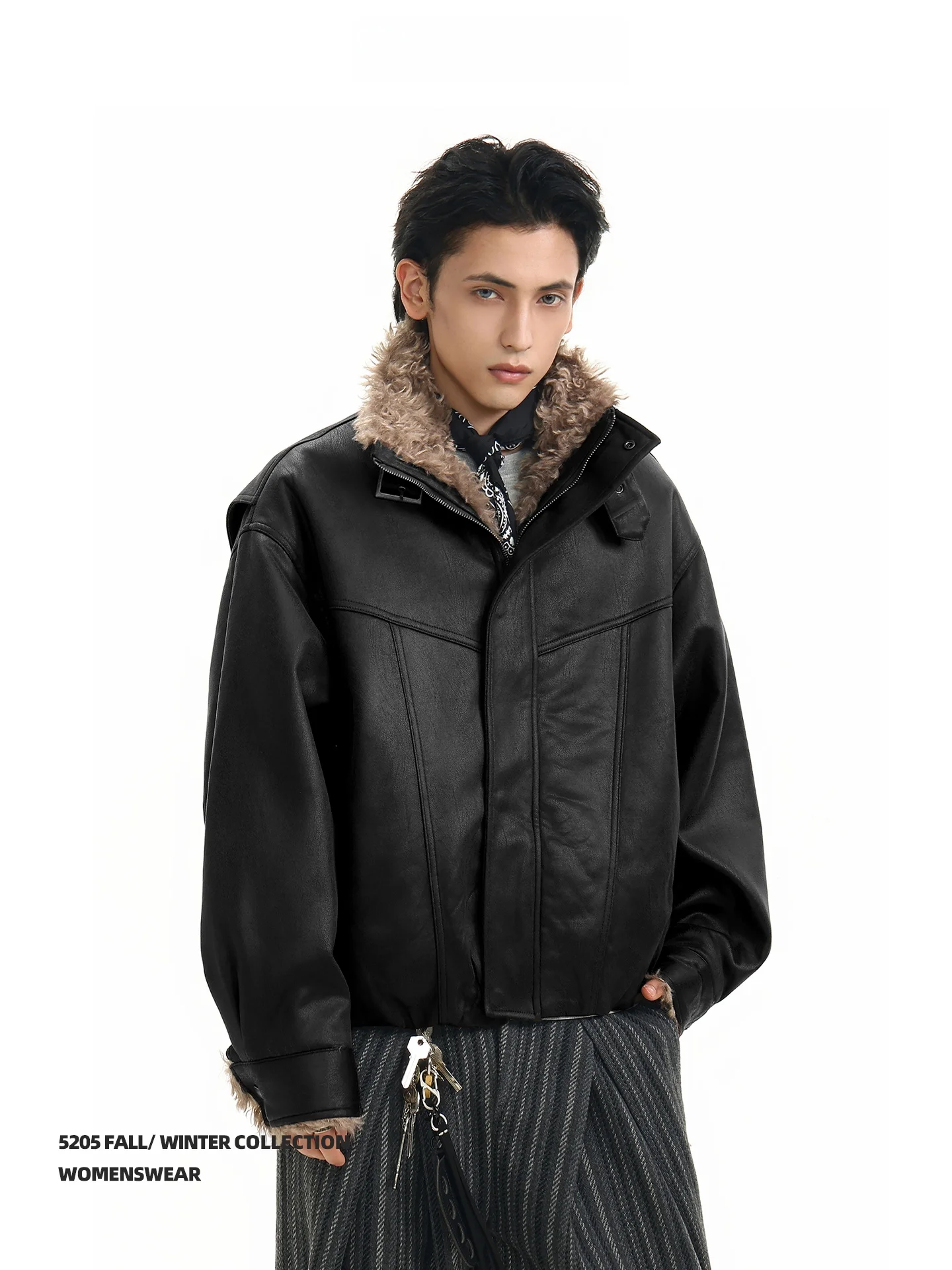 

ACRARDIC Men's Thiened PU Leather Cotton Jaet Warm And Sli Winter Coat High Street Faion Metal Decoration Zipper Cl...