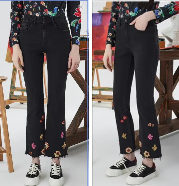

Foreign trade original single Spanish new embroidered black wide-leg jeans
