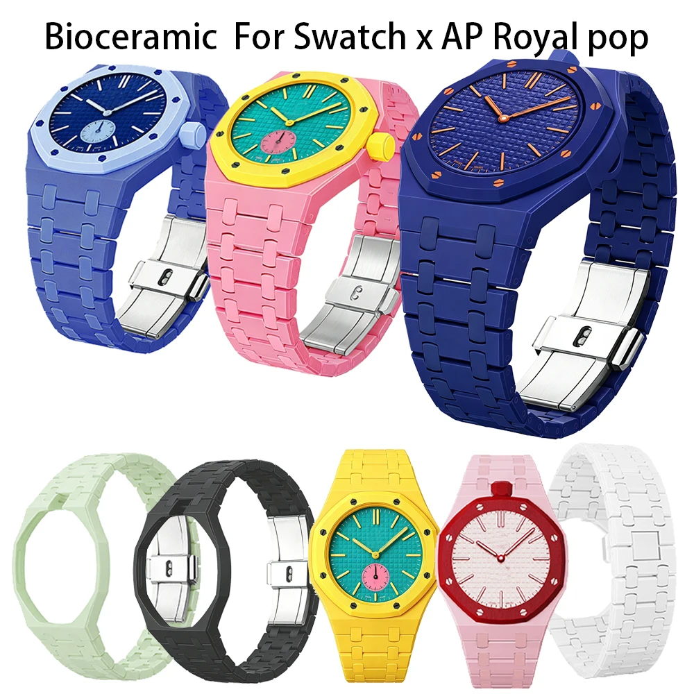 Correa de cerámica para reloj de bolsillo Swatch x AP Royal Pop, kit de modificación de correa de reloj de pulsera, correa y caja de biocerámica.