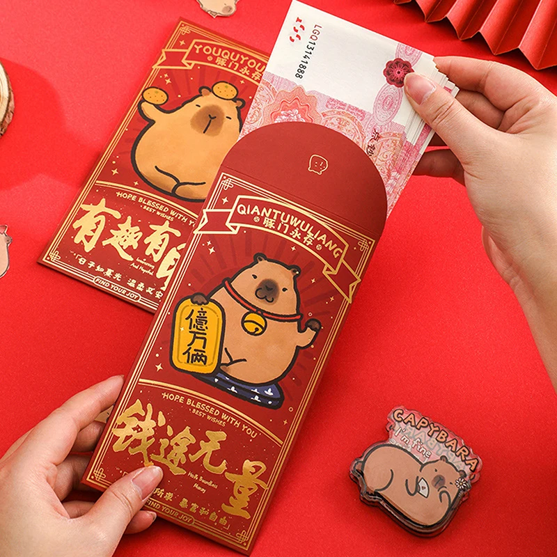 4Pcs Chinese Snake Year Red Envelopes Creative Spring Festival Red Packet Cartoon Cute Capybara Lucky Money Pockets Gifts