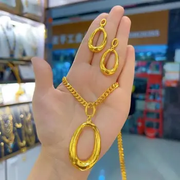 New UK 24K Gold Plated Necklace Earrings Wedding Jewelry Set as a Holiday Gift for Women YY10838
