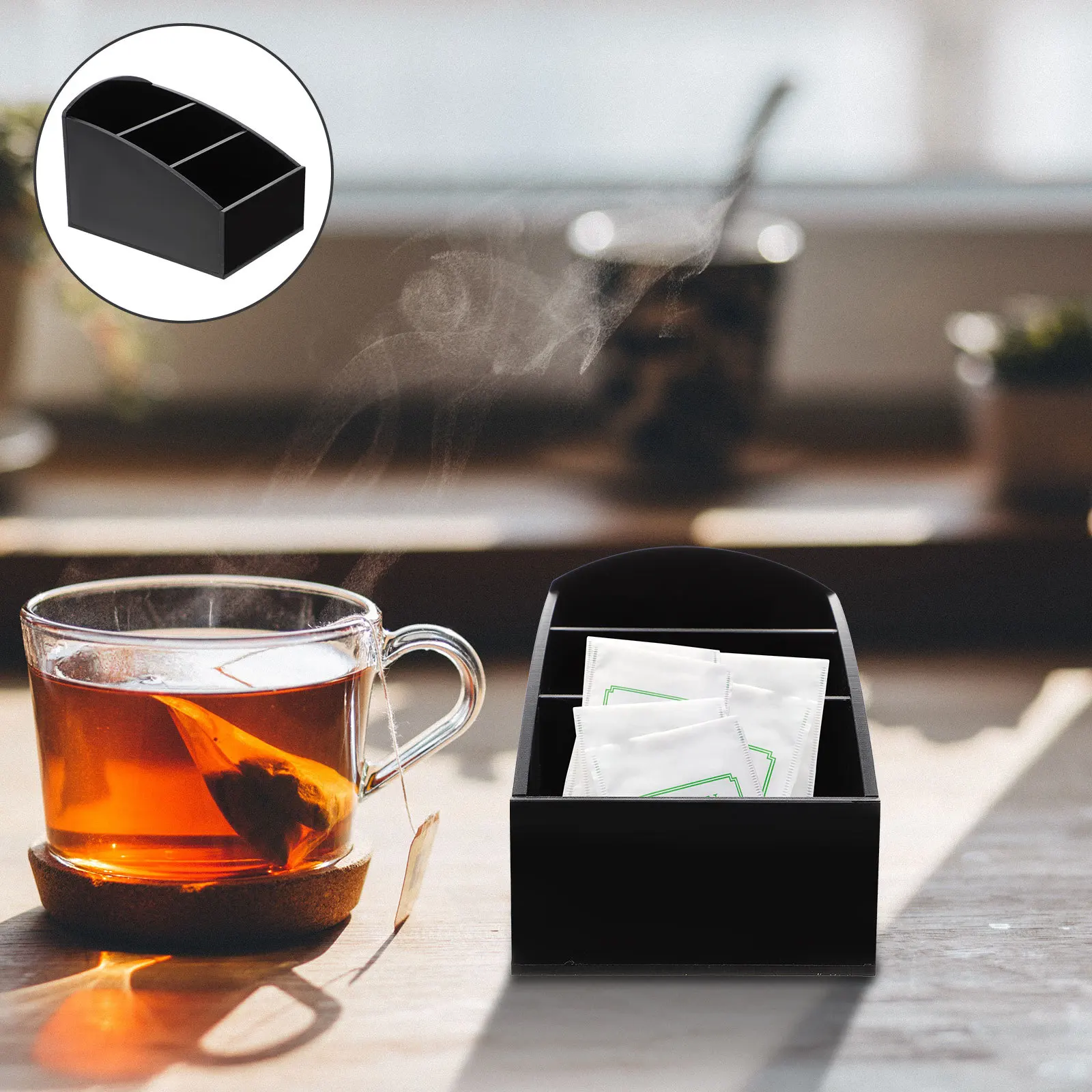 

2Pcs Coffee Condiment Organizer Acrylic Tea Bag Storage Box Portable Desktop Coffee Bar Holder Sugar Bag Organizer