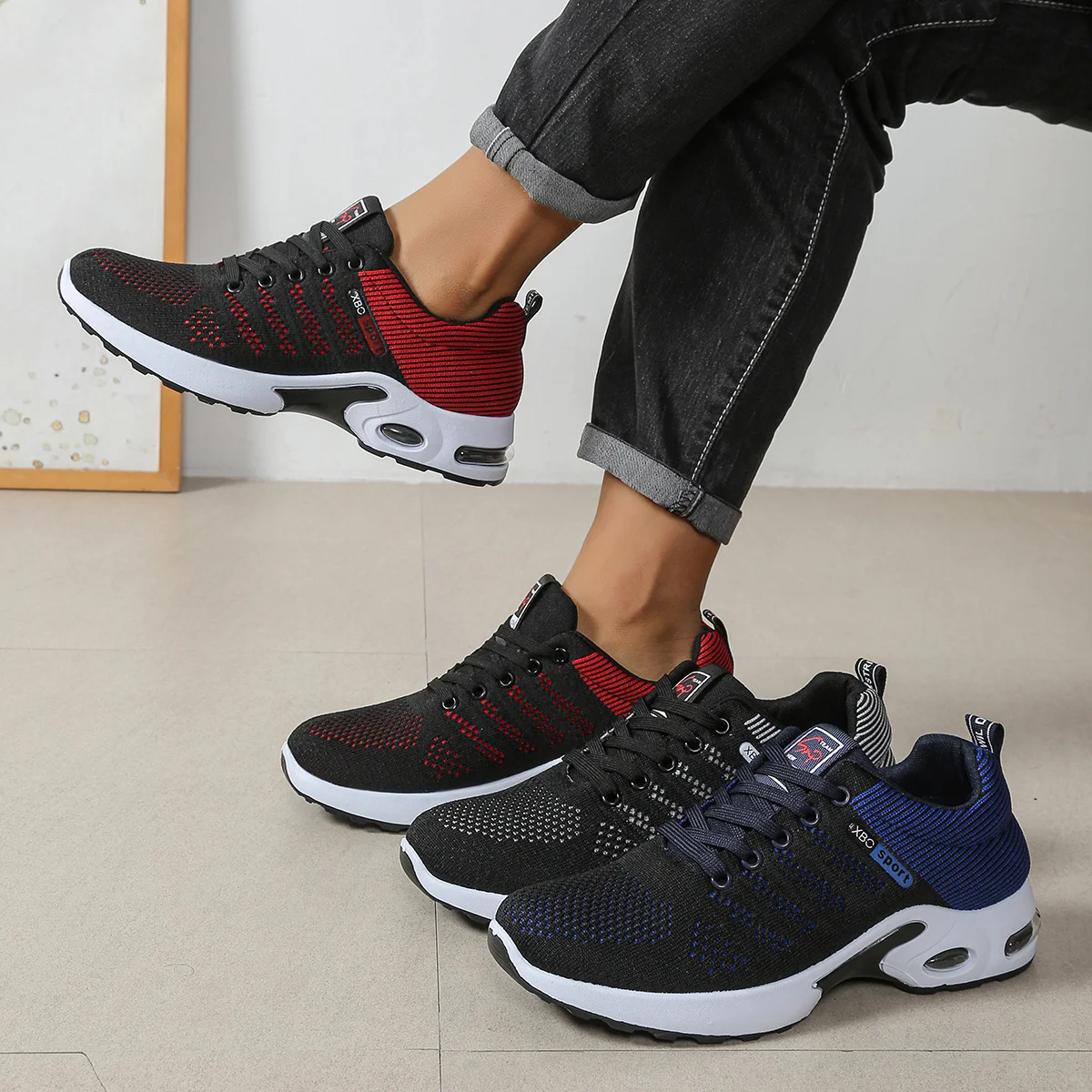 Men's Breathable Gradient Knit Running Shoes Air Cushion Non-Slip Lightweight Casual Walking Sneakers for Outdoor Work Gym