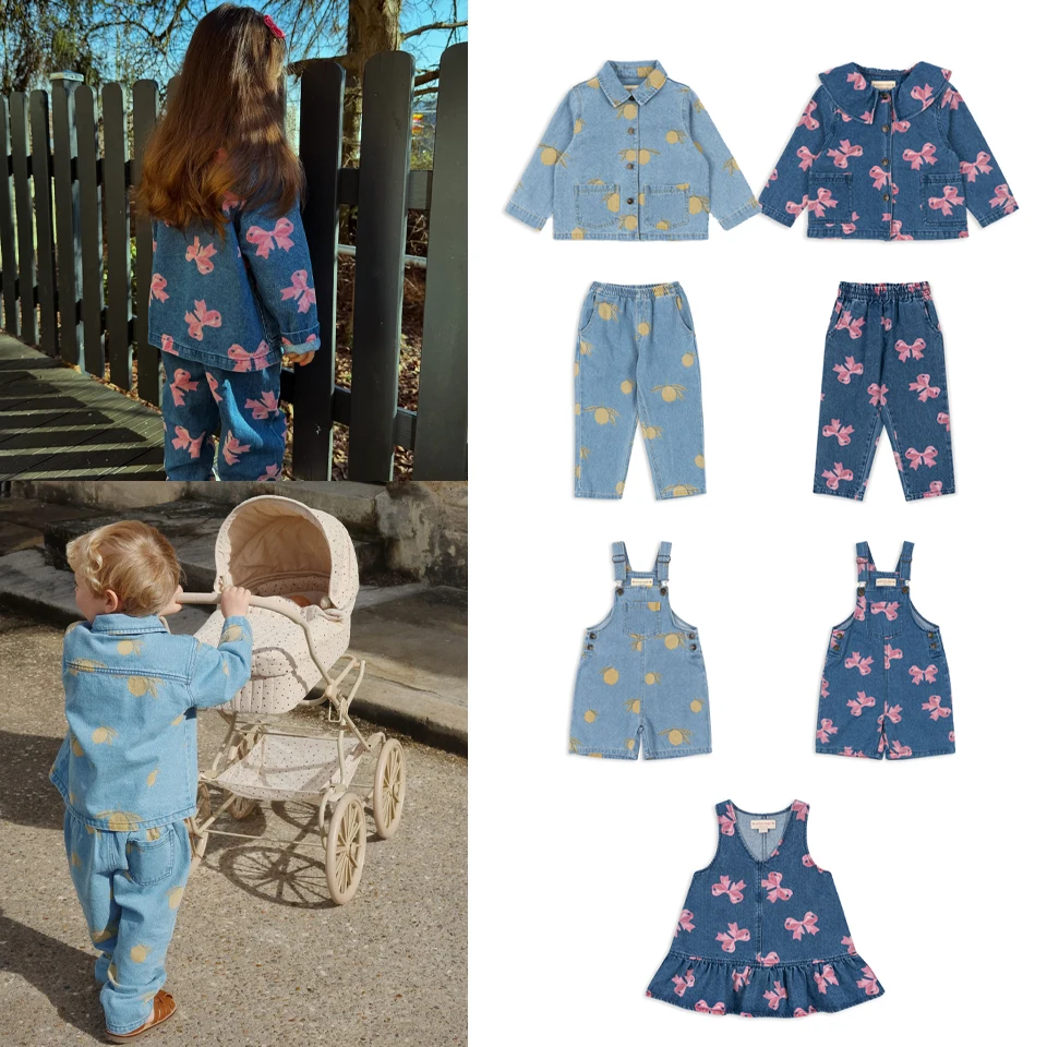 

2025 Children's Clothing KS Denim Series Lemon Denim Jacket Female Child Clothes With Bow Toddler Girl Clothes Elementary Studen
