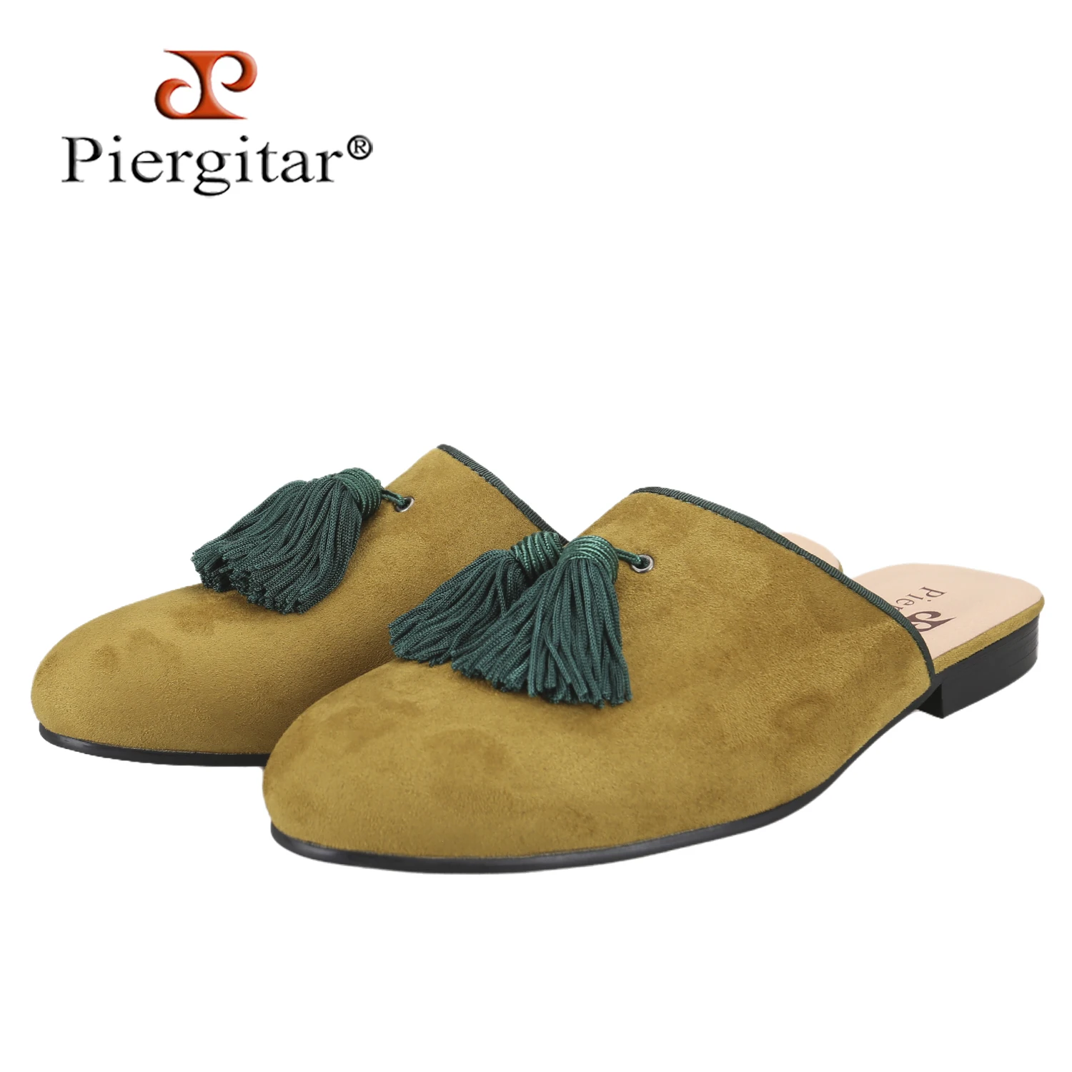 Piergitar Summer Model Handmade Fringes With Two Colors Suede Men's Mules British Classic Style Slip-On Smoking Slippers