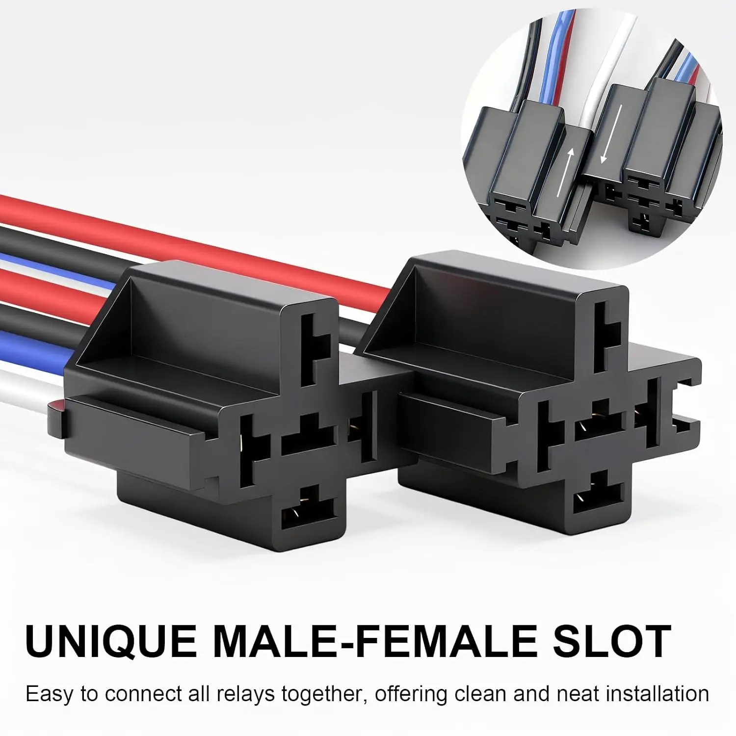 Nilight 50023R 5 Pack 30A Fused Relay Switch Kit 12V 4 Pin SPST Relay Interlocking Harness Socket Holder 30 Amp 12 Volt Automotive Relays with Fuse for Auto Cars Trucks RV