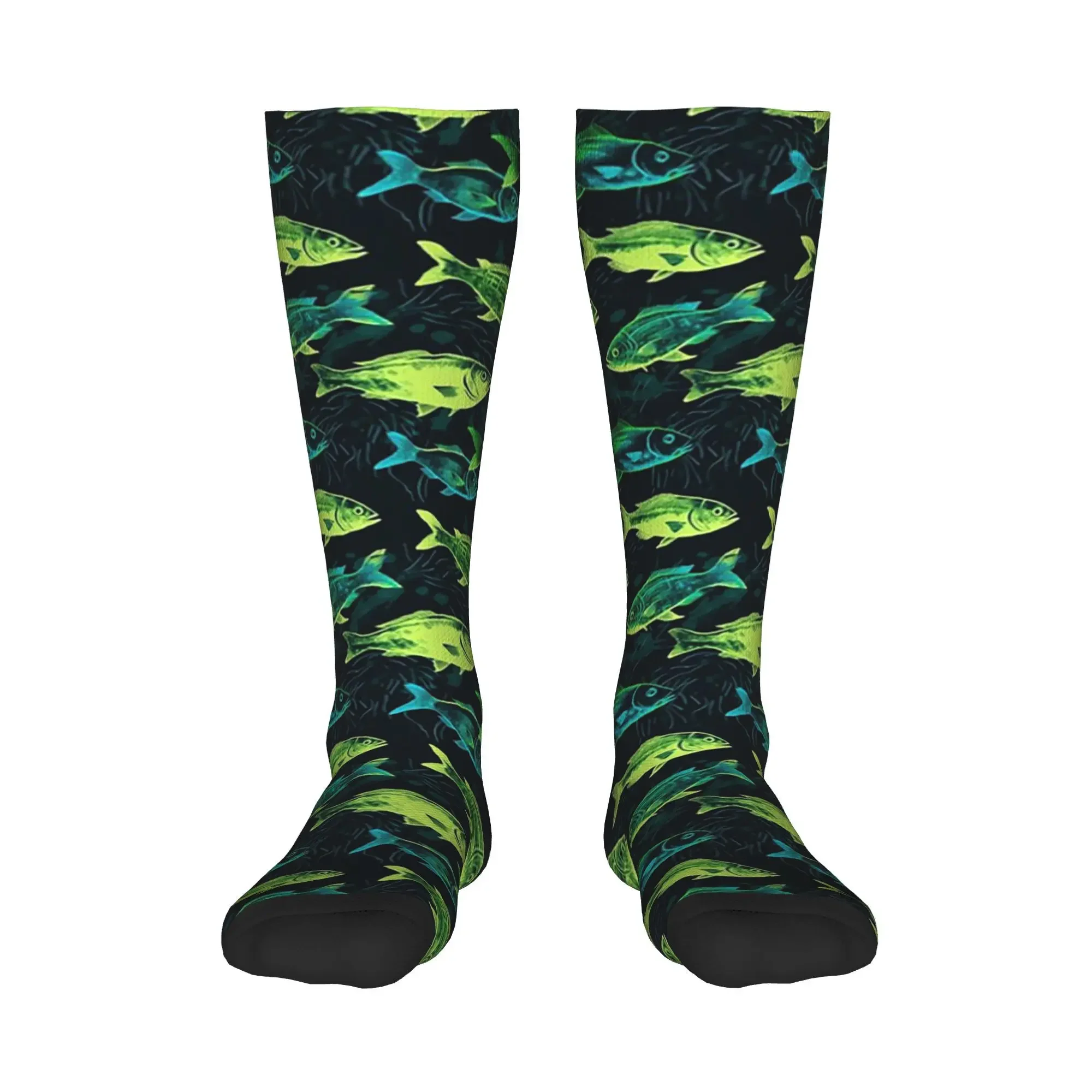 meias-longas-bloqueadas-por-cores-com-padrao-de-peixe-brilhante-neon-verde-versao-impressa-em-3d