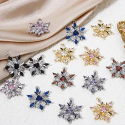 1 Piece Brass Snowflake Christmas Charms For Necklace Making Clear Cubic Zirconia Multicolor Rhinestone Pendants 20.5mm x 16mm