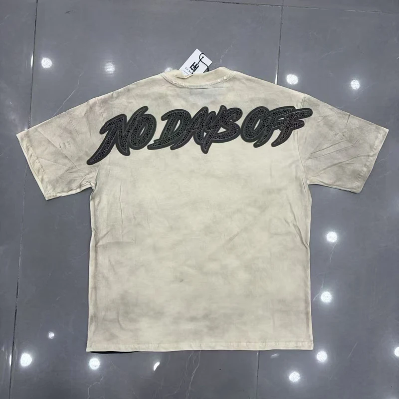 High Quality Real Pictures Summer Round Neck Life Hustlers Tops T-shirt Damaged Worn Angel Print LIFE Short Sleeved Clothes