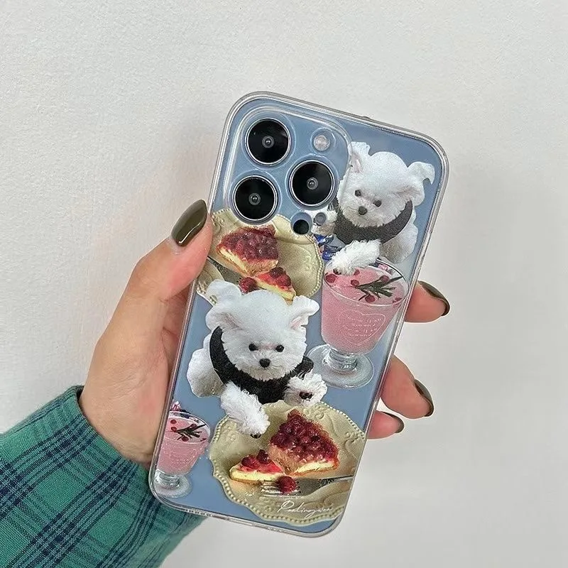 INS Korean Lovely Puppy TPU Case for iPhone 14 13 Pro Max Back Phone Cover for 12 Mini 11 Pro Max X XS XR 8 7 Plus SE 2020