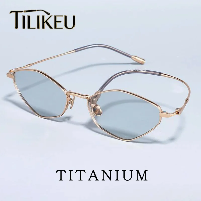 

New Ultra-Light Pure Titanium Rhombus Trend Women's Sunglasses Fashion Polygonal Anti-Radiation UV400 Women Glasses Eyewear 8.7g
