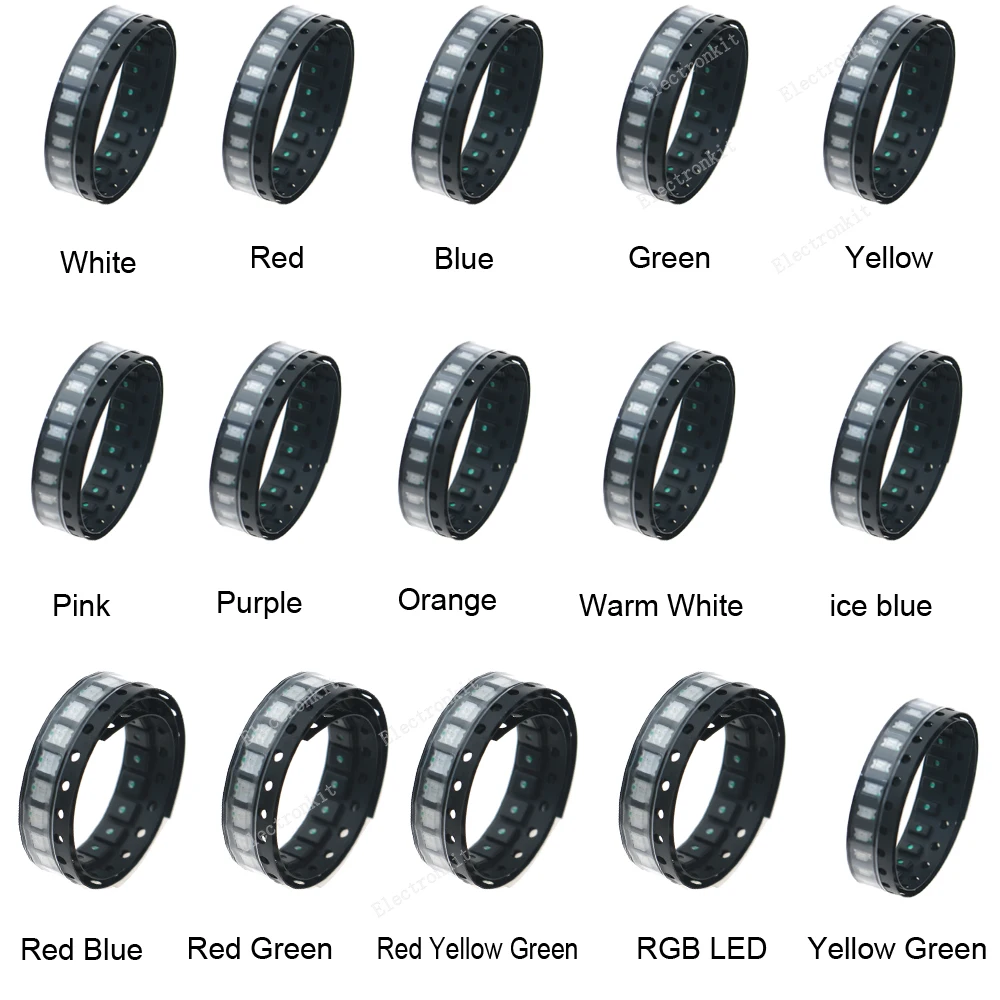 1206 SMD LED Diode Assorted kit White warm orange pink purple RGB Red Green Blue yellow 750pcs 15Value x 50pcs