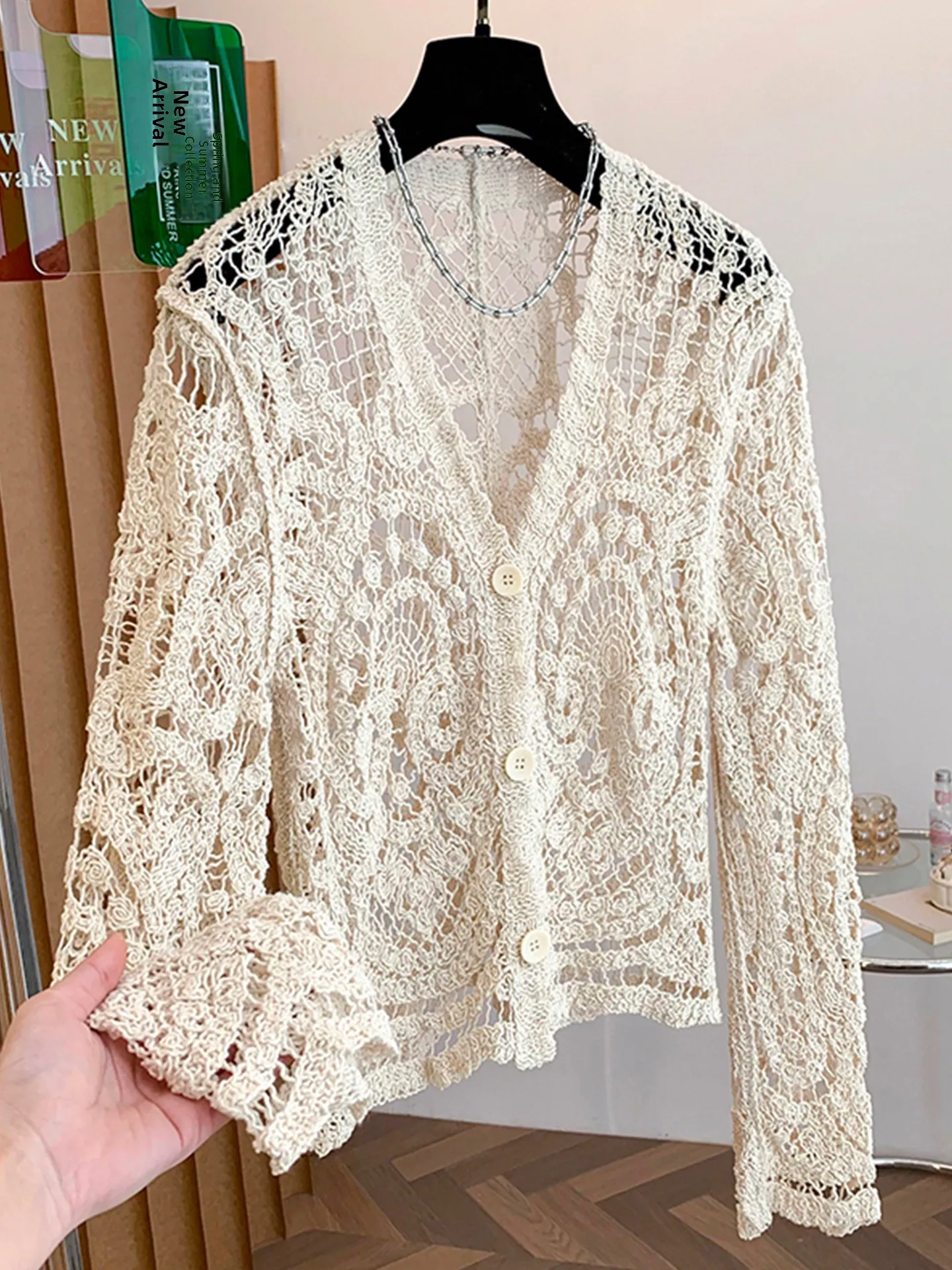 

n Hollow out Knitted Cardigan Women's Early Spring plus Size Faionable Design Outerwear Cover up Top