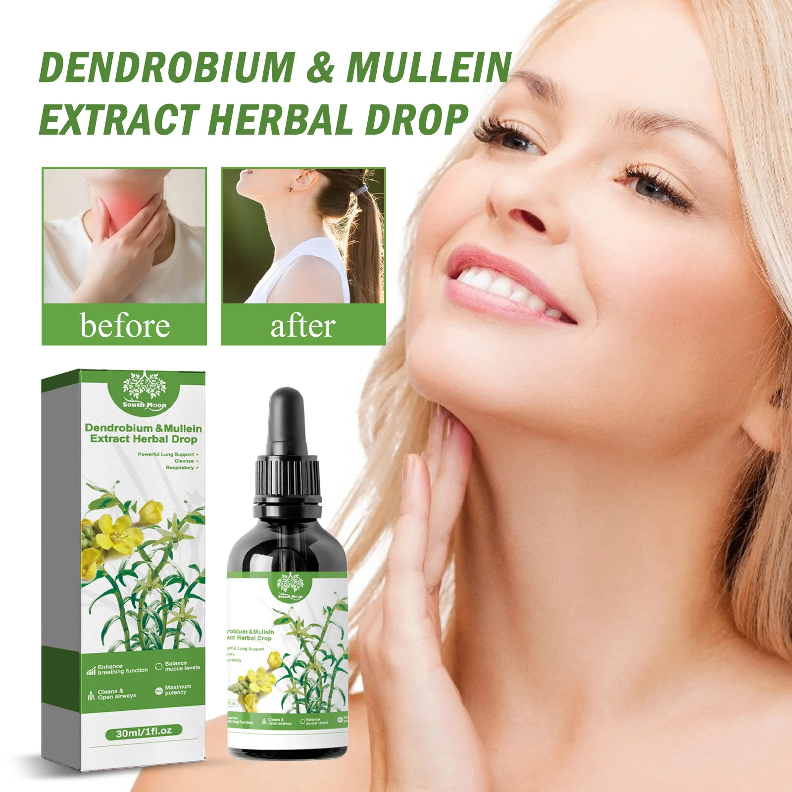 Dendrobium & Mullein Extract - Powerful Lung Support USA & Respiratory & - Made Drops - Cleanse In Herbal