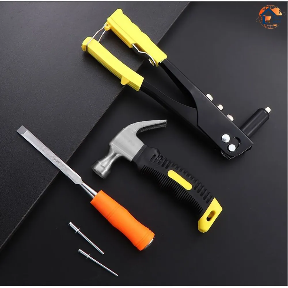 Pistola per rivetti Rivetti ciechi Kit di assortimento Utensili manuali Strumento per dadi per rivetti Pistola per rivetti per unghie piccola per uso domestico Pinze per chiodi da 10 pollici