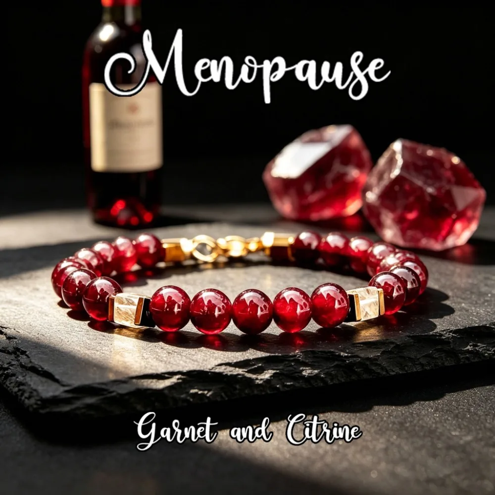 Elegant Garnet and Citrine Beaded Menopause Bracelet, Handmade Natural Stone Skin-Friendly Jewelry, Suitable for Wrists of Different Sizes