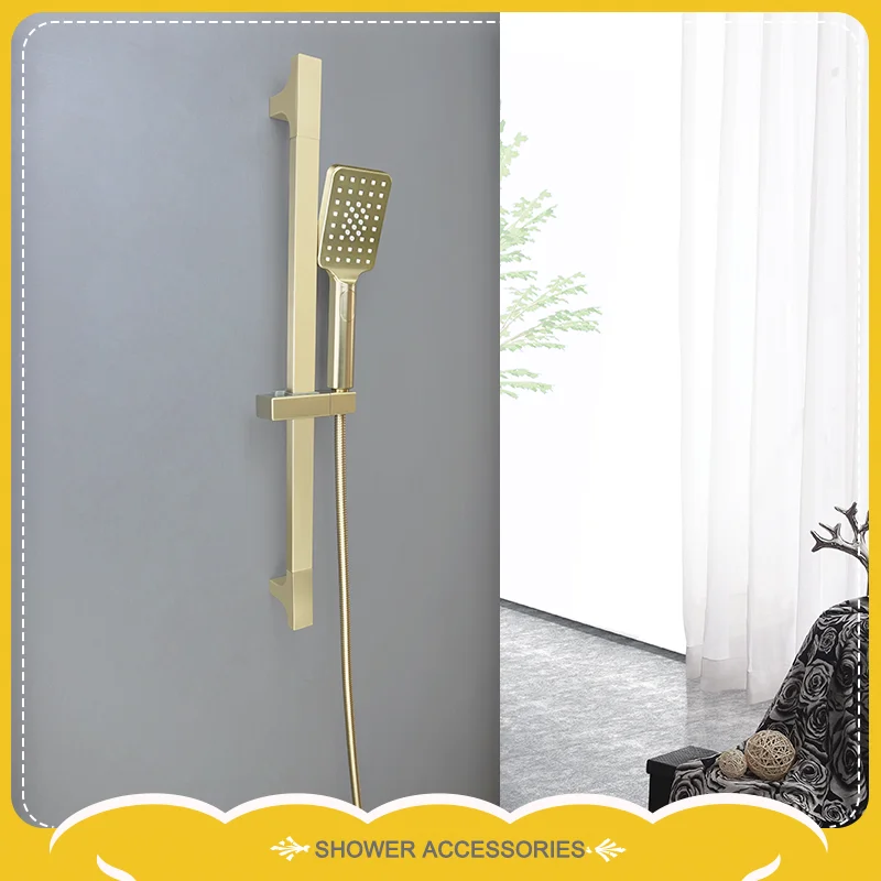 

High-Quality Bathroom Shower Set Lifting Rods Adjustable Height Slider Bar Multifunctional Hand Shower With Hose Brushed Gold