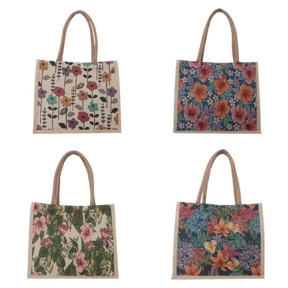 Large Capacity Flowers Canvas Bag Kawaii Korean Tote Bag Flowers Tote Bag Storage Bag Mommy Bag Printing Cloth Lunch Bag Travel