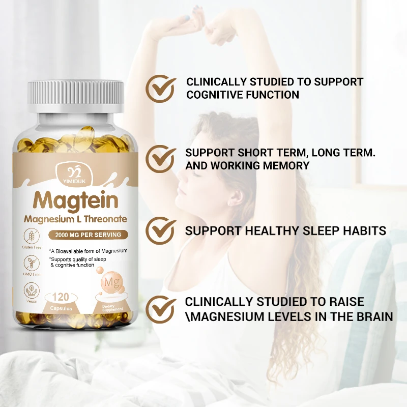 Magtein Magnesium L-Threonate, melhora a memória, promove a saúde cerebral, melhora a qualidade do sono - 120 cápsulas