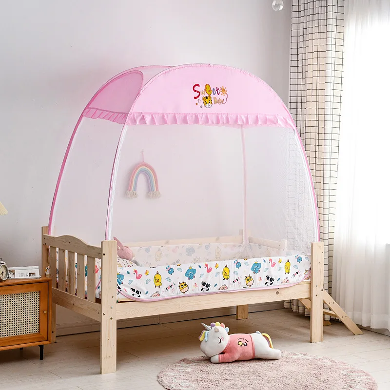 Cartoon Style Full Bottom Anti-fall Baby Mosquito Net Home No Install Big Space 3-door Child Mosquito Net Foldable Portable Tent