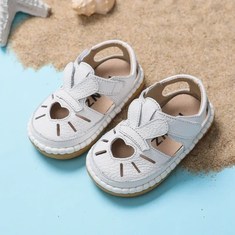 Summer Baby Girls Sandals Anti-collision Infant Toddler Shoes Genuine Leather Love Kids Princess Shoes Children Beach Sandals