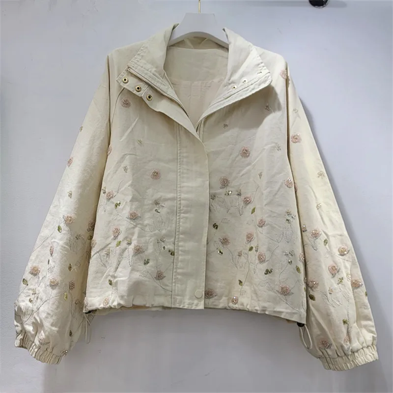 Damen-Jeansjacke mit Aufdruck und Reißverschluss, Lässige Jacke mit Langen Ärmeln und Umlegekragen, Patchwork-Mantel, Streetwear für Damen, Herbst 2026