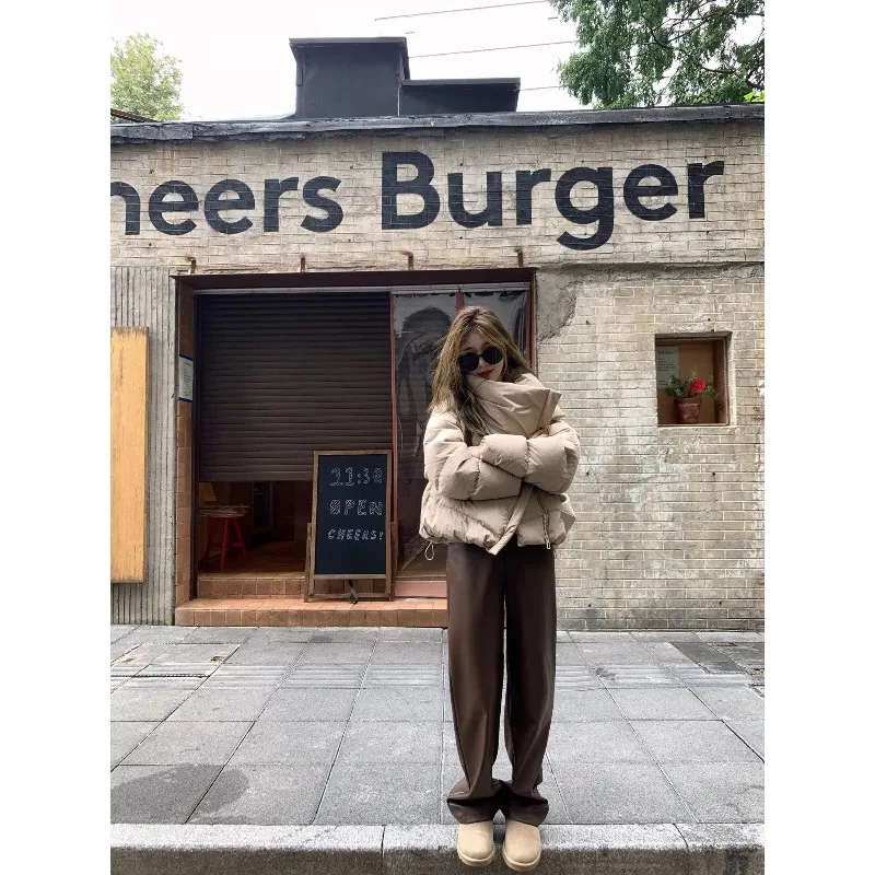 여성 겨울 탑 코트 다운 재킷 옷깃 지퍼 레트로 단순 편안한 느슨한 캐주얼 디자인 패션 새로운 틈새 다목적 스키니