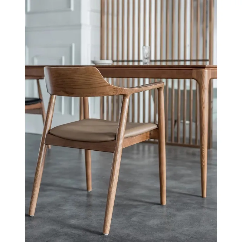 

Decoout Elegant Scandinavian Style Hiroshima Dining Chair Nordic Solid Ash Wooden PU Leather Restaurant Dining Chair