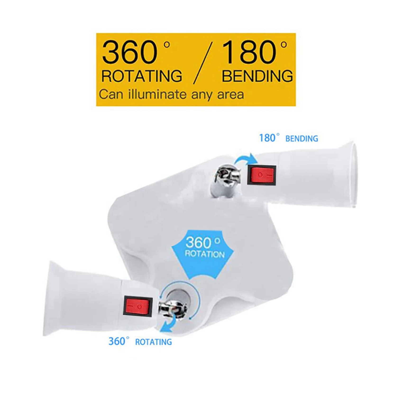 5X 360 Degree Adjustable - 2 In 1 E27 Splitter Socket Adapter. E27 Standard LED Bulb Socket Adapter